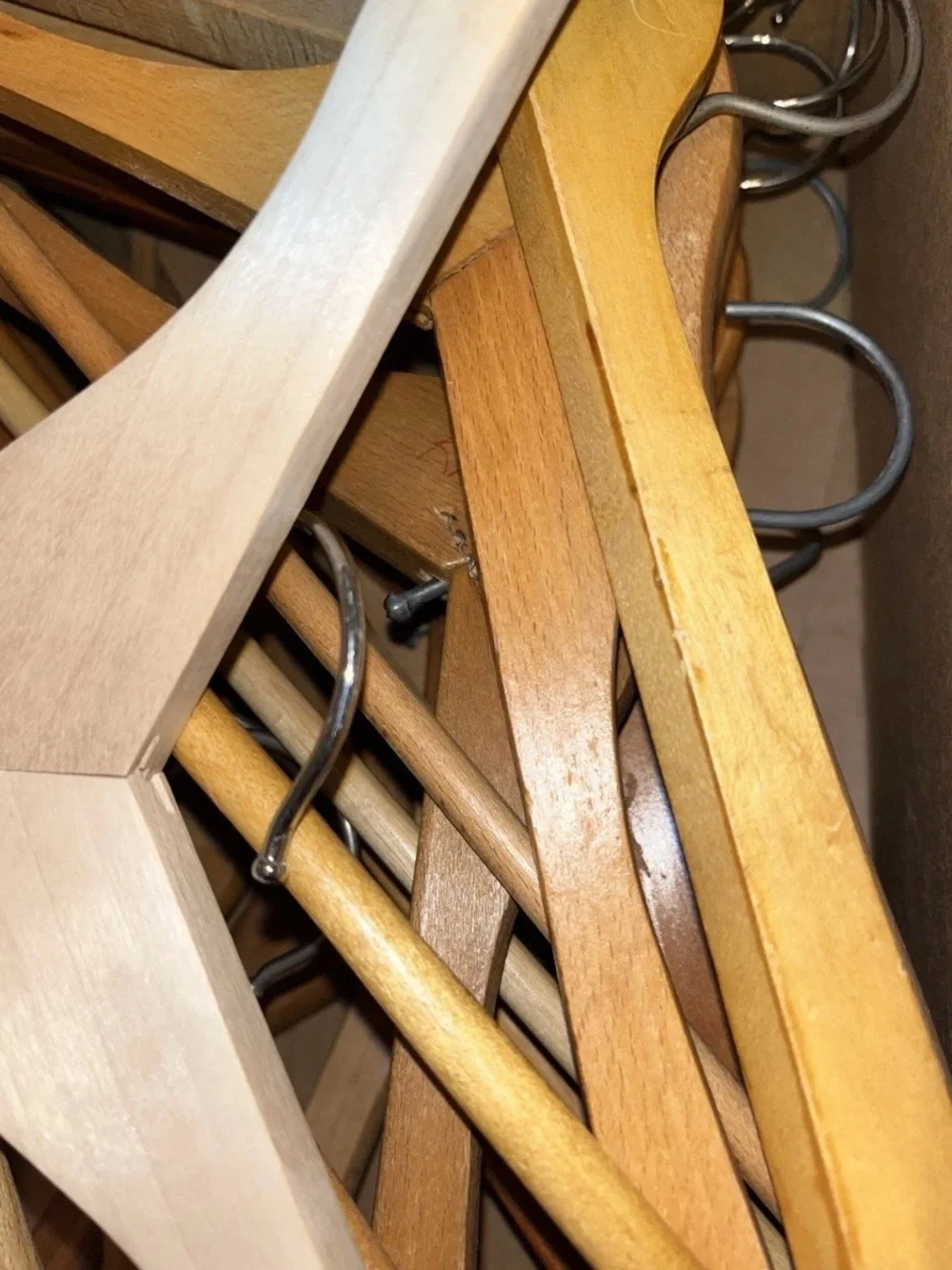 20 Natural Wood clothes Hangers w/ Metal Hooks